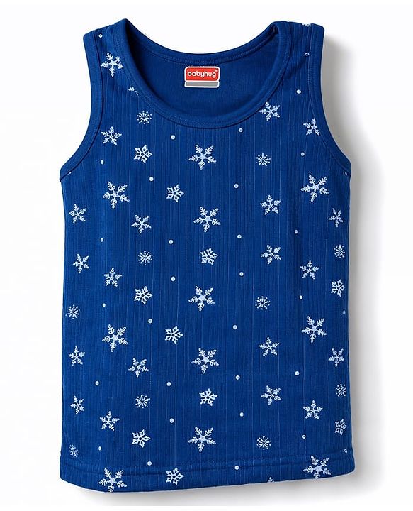 Babyhug Knit Full Sleeves Snowflakes Printed Thermal Pullover Vest & Leggings - Blue