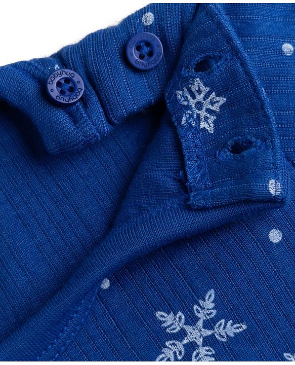 Babyhug Knit Full Sleeves Snowflakes Printed Thermal Pullover Vest & Leggings - Blue