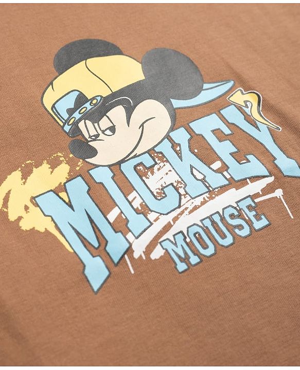 Pine Kids Disney Single Jersey Knit Half Sleeves Front & Back Mickey Mouse Printed T-Shirt - Tan