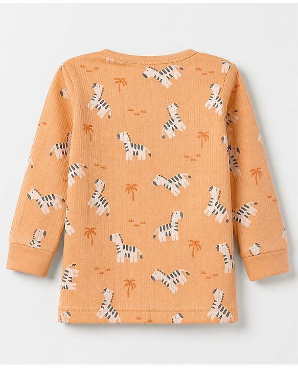 Babyhug Cotton Knit Full Sleeves Round neck Thermal Inner Wear With Zebra Print - Orange
