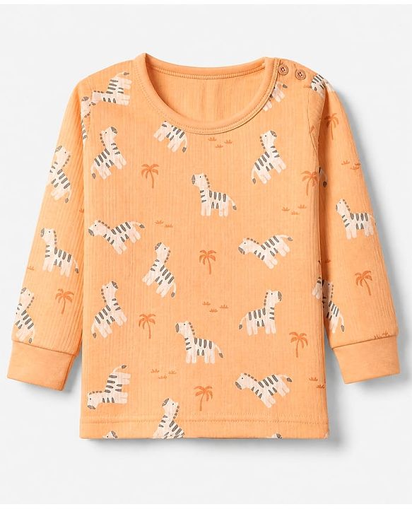 Babyhug Cotton Knit Full Sleeves Round neck Thermal Inner Wear With Zebra Print - Orange