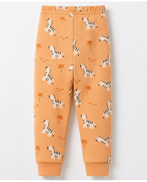 Babyhug Cotton Knit Full Sleeves Round neck Thermal Inner Wear With Zebra Print - Orange