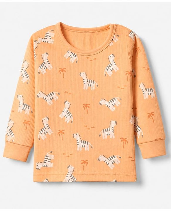 Babyhug Cotton Knit Full Sleeves Round neck Thermal Inner Wear With Zebra Print - Orange