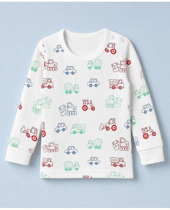 Babyhug  Knit Full Sleeves Thermal Inner Wear Set with JCB Print -  White