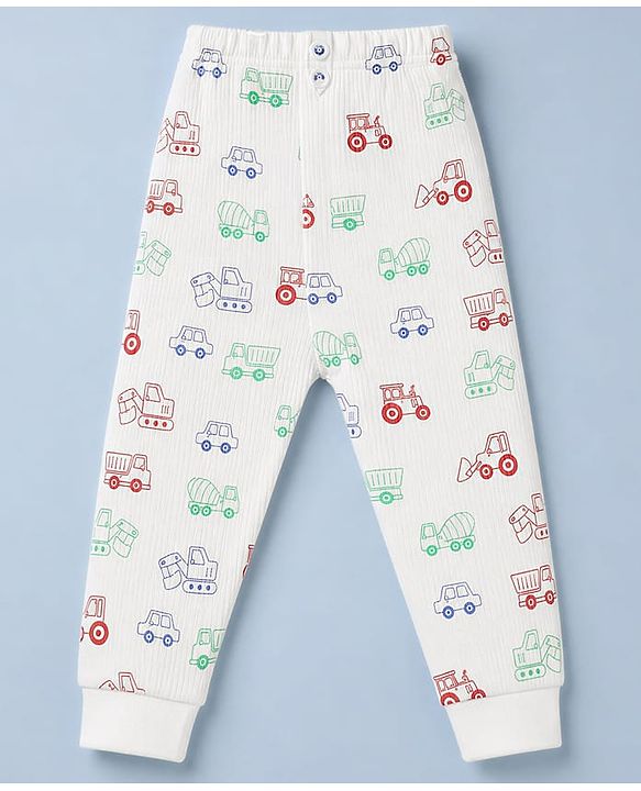 Babyhug  Knit Full Sleeves Thermal Inner Wear Set with JCB Print -  White