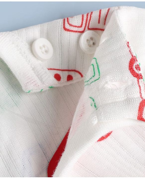 Babyhug  Knit Full Sleeves Thermal Inner Wear Set with JCB Print -  White