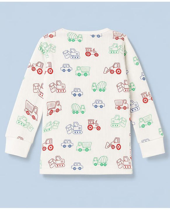 Babyhug  Knit Full Sleeves Thermal Inner Wear Set with JCB Print -  White