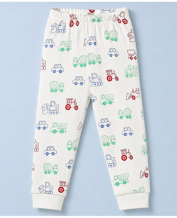 Babyhug  Knit Full Sleeves Thermal Inner Wear Set with JCB Print -  White