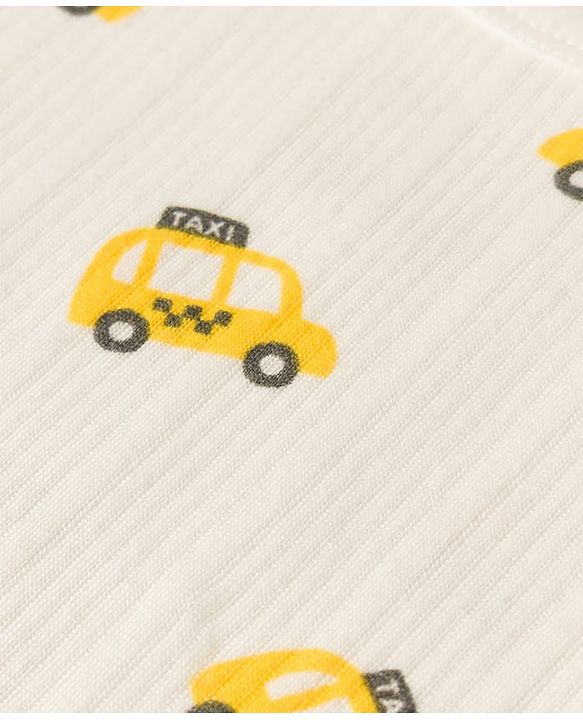 Babyhug Knit Full Sleeves Car Printed Thermal Wear Set - Off Whte