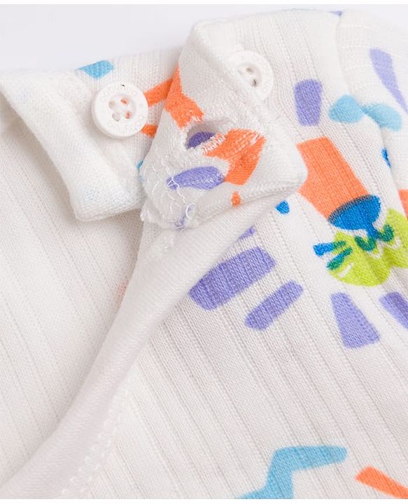 Babyhug Knit Full Sleeves Animal Printed Thermal Wear Set - OffWhite