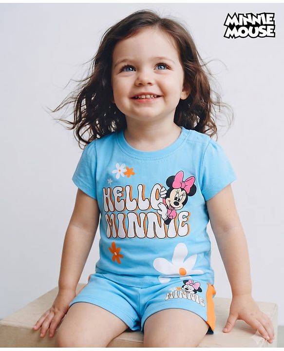 Babyhug Disney Single Jersey Knit Half sleeves T-Shirt & Shots Set with Minnie Mouse Graphics -  Blue