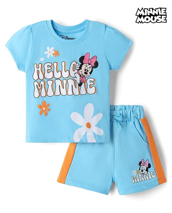 Babyhug Disney Single Jersey Knit Half sleeves T-Shirt & Shots Set with Minnie Mouse Graphics -  Blue