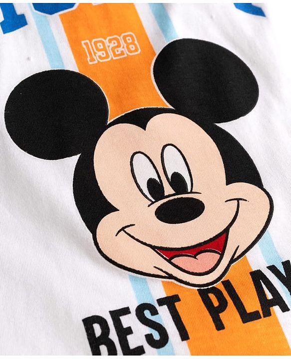 Babyhug Disney 100% Cotton Knit Half Sleeves T-Shirt With Mickey Mouse Graphic - White