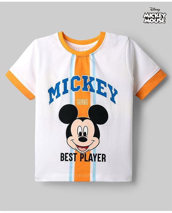Babyhug Disney 100% Cotton Knit Half Sleeves T-Shirt With Mickey Mouse Graphic - White