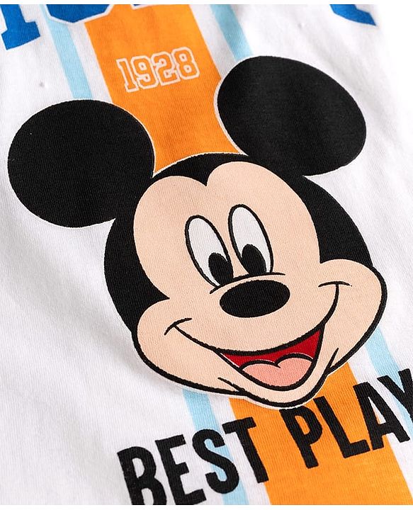 Babyhug Disney 100% Cotton Knit Half Sleeves T-Shirt With Mickey Mouse Graphic - White