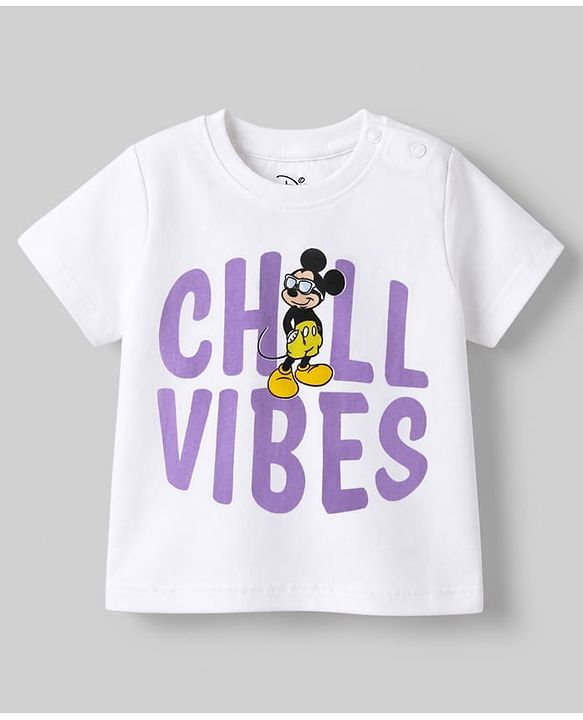 Babyhug Disney Single Jersey Knit T-Shirts with Half Sleeves and Mickey Mouse Print Pack of 2  - White