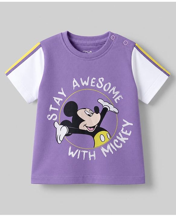 Babyhug Disney Single Jersey Knit T-Shirts with Half Sleeves and Mickey Mouse Print Pack of 2  - White