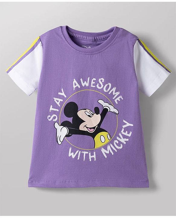 Babyhug Disney Single Jersey Knit T-Shirts with Half Sleeves and Mickey Mouse Print Pack of 2  - White