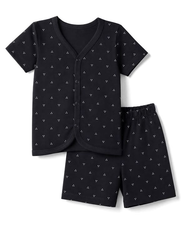 Babyhug 100% Cotton Single Jersey Knit Half Sleeves Printed Co-Ords T-Shirt & Shorts Set - Black