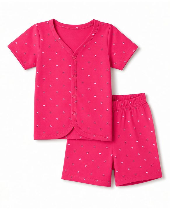 Babyhug 100% Cotton Single Jersey Knit Half Sleeves Printed Co-Ords T-Shirt & Shorts Set - Pink