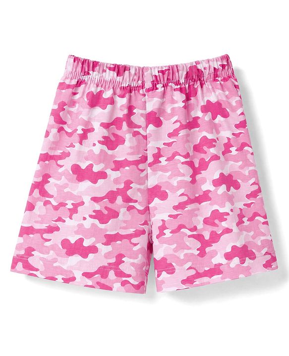 Babyhug 100% Cotton Single Jersey Knit Half Sleeves Co-Ords Camouflage Printed Top & Shorts Set - Pink