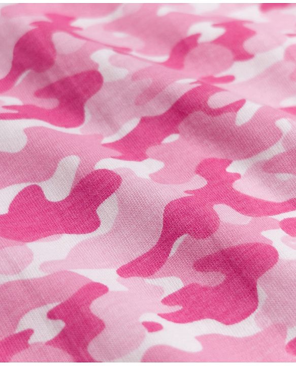 Babyhug 100% Cotton Single Jersey Knit Half Sleeves Co-Ords Camouflage Printed Top & Shorts Set - Pink
