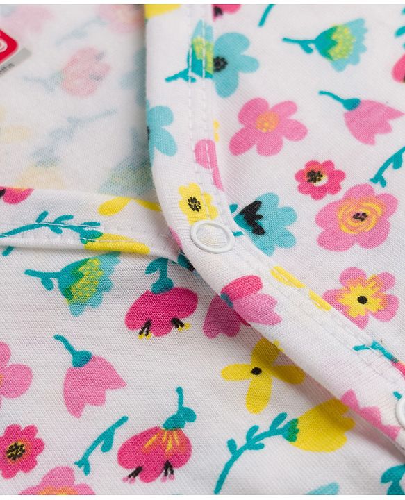 Babyhug 100% Cotton Single Jersey Knit Half Sleeves Co-Ords Floral Printed Top & Shorts Set - White
