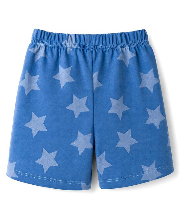 Babyhug 100% Cotton Single Jersey Knit Half Sleeves Co-Ords Star Printed Top & Shorts Set - Blue