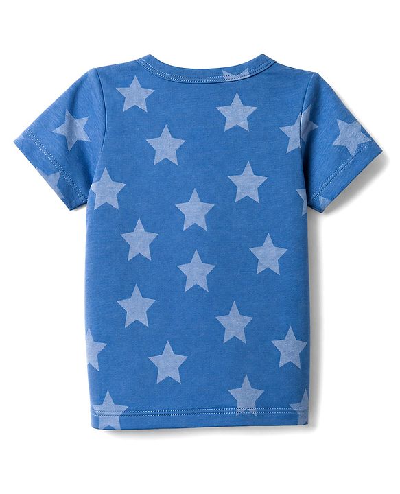 Babyhug 100% Cotton Single Jersey Knit Half Sleeves Co-Ords Star Printed Top & Shorts Set - Blue