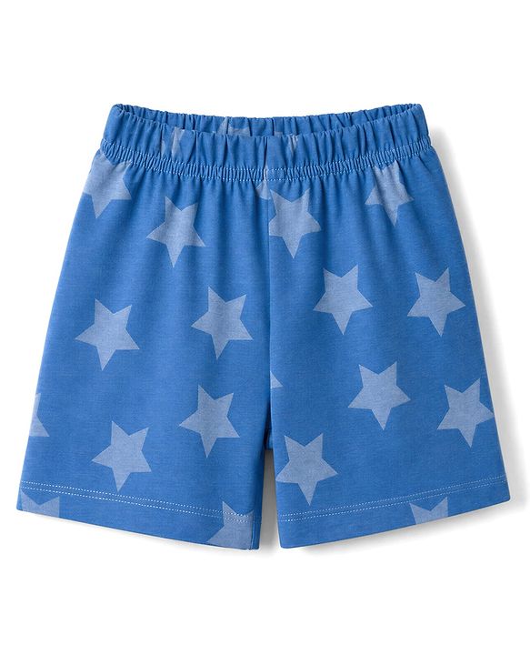 Babyhug 100% Cotton Single Jersey Knit Half Sleeves Co-Ords Star Printed Top & Shorts Set - Blue