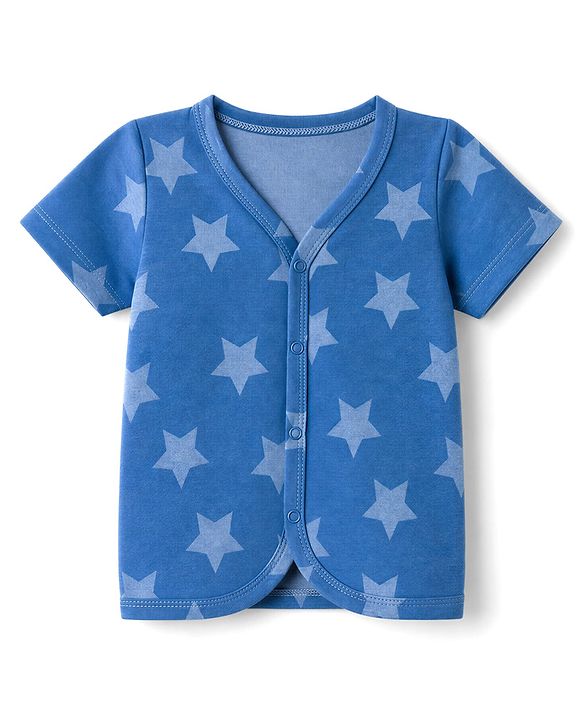 Babyhug 100% Cotton Single Jersey Knit Half Sleeves Co-Ords Star Printed Top & Shorts Set - Blue