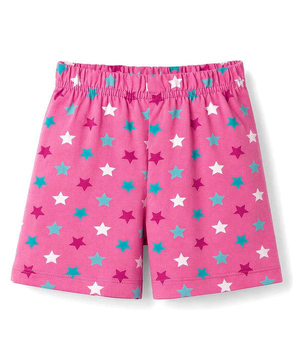 Babyhug 100% Cotton Single Jersey Knit Half Sleeves Co-Ords Star Printed Top & Shorts Set - Pink