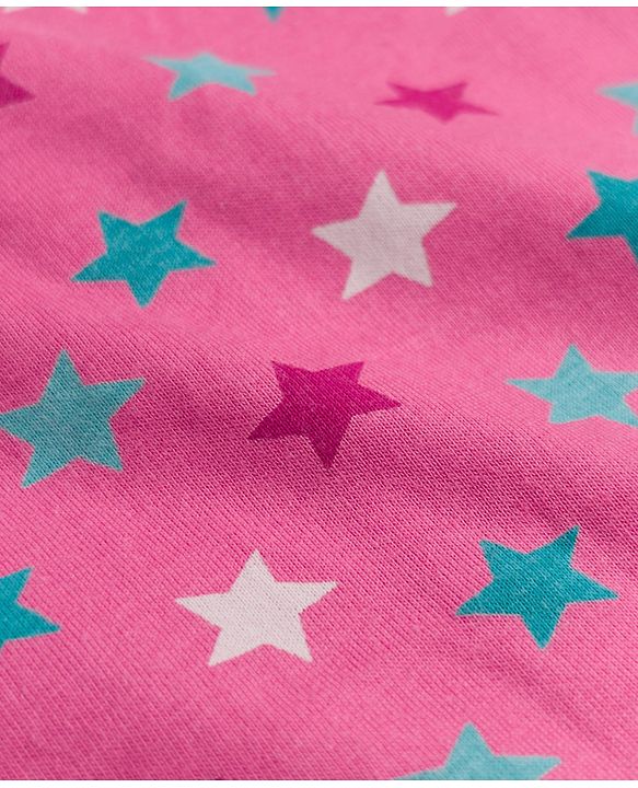 Babyhug 100% Cotton Single Jersey Knit Half Sleeves Co-Ords Star Printed Top & Shorts Set - Pink