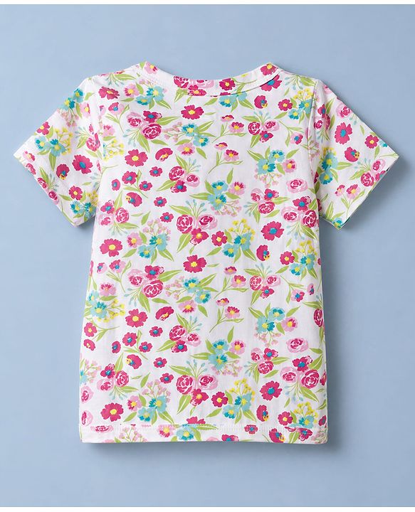 Babyhug 100% Cotton Single Jersey Knit Half Sleeves Floral Printed Co-Ords T-Shirt & Shorts Set - White