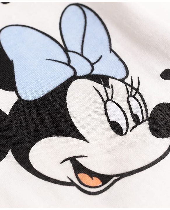 Babyhug Disney 100% Cotton Knit Half Sleeves Co-Ords T-Shirt & Shorts Night Suit With Minnie Mouse Graphic - White