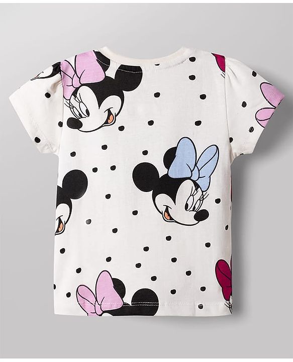 Babyhug Disney 100% Cotton Knit Half Sleeves Co-Ords T-Shirt & Shorts Night Suit With Minnie Mouse Graphic - White
