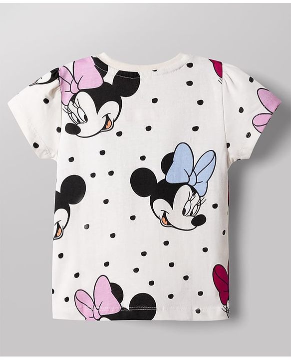 Babyhug Disney 100% Cotton Knit Half Sleeves Co-Ords T-Shirt & Shorts Night Suit With Minnie Mouse Graphic - White