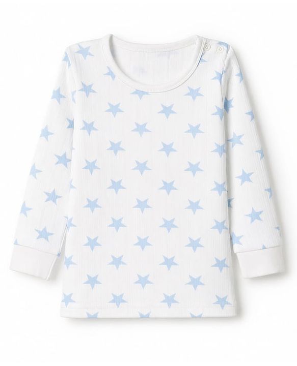 Babyhug Knit Full Sleeves Star Printed Pullover Vest & Leggings Thermal Inner Wear Set - OffWhite