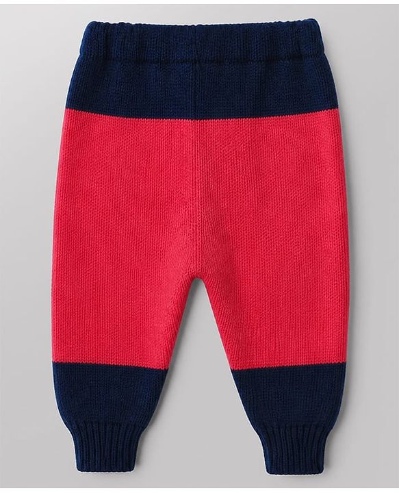 Babyhug Knit Sweater Set Full Sleeves with With Mittens & Cap and Color Block Design in Dark Pink