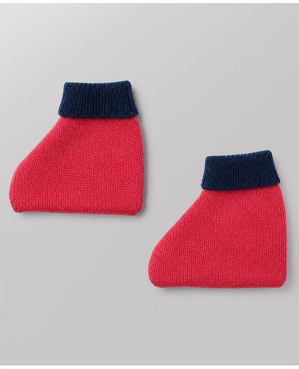 Babyhug Knit Sweater Set Full Sleeves with With Mittens & Cap and Color Block Design in Dark Pink