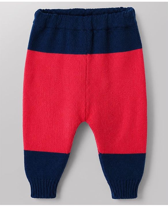 Babyhug Knit Sweater Set Full Sleeves with With Mittens & Cap and Color Block Design in Dark Pink