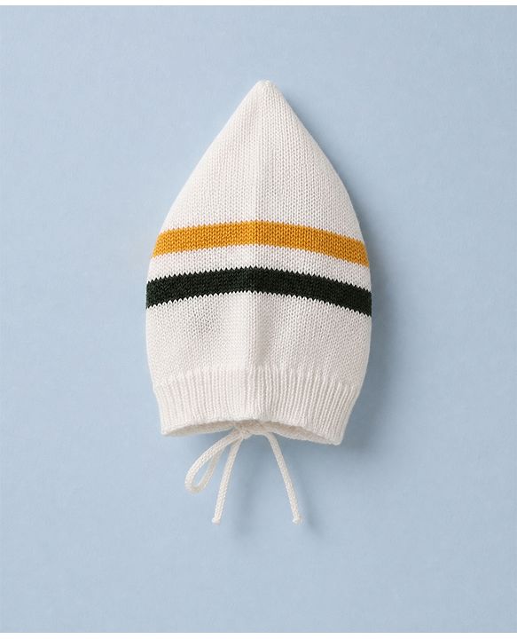 Babyhug Knit Full Sleeves Striped Sweater Set with Cap & Mittens - Offwhite