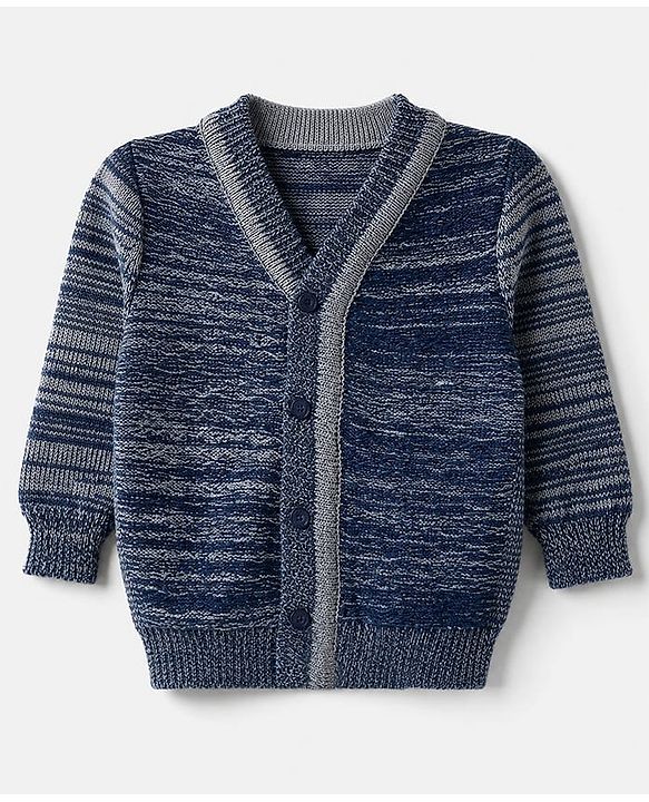 Babyhug Knit Full Sleeves Sweater Set with Cap & Mittens - Navy Blue