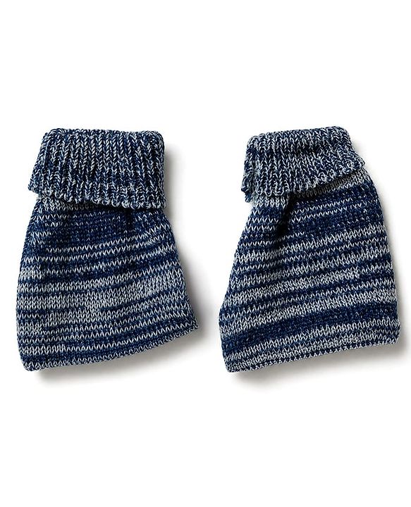 Babyhug Knit Full Sleeves Sweater Set with Cap & Mittens - Navy Blue