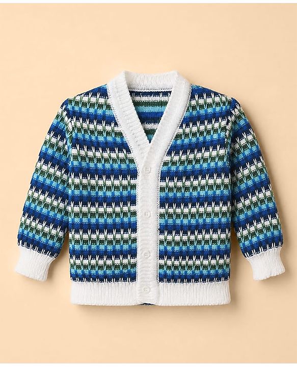 Babyhug Knit Full Sleeves Sweater Set With Cap Booties & Stripes Design - Blue
