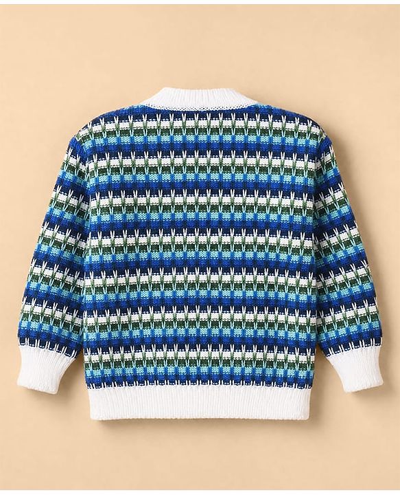 Babyhug Knit Full Sleeves Sweater Set With Cap Booties & Stripes Design - Blue
