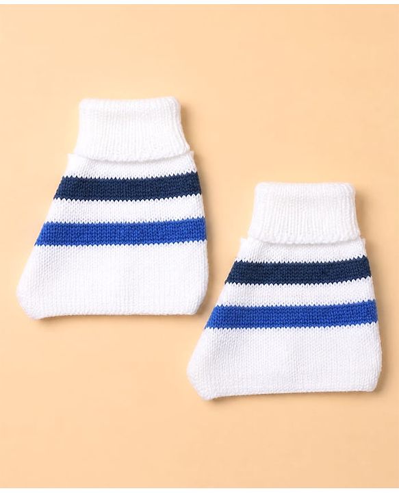 Babyhug Knit Full Sleeves Sweater Set With Cap Booties & Stripes Design - Blue