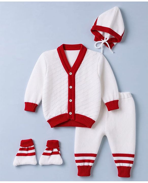 Babyhug Knit Full Sleeves Sweater Set with Cap & Mittens - Offwhite