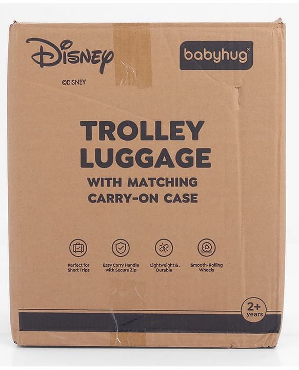 Babyhug Disney Mickey Kids Travel Luggage with Wheels & Carry-On Luggage Pack of 2 - 15 & 13 Inches| Shock Resistant| Telescopic Handle| Water Resistant| Easy Zipper Closure| Durable Wheels| TSA Lock