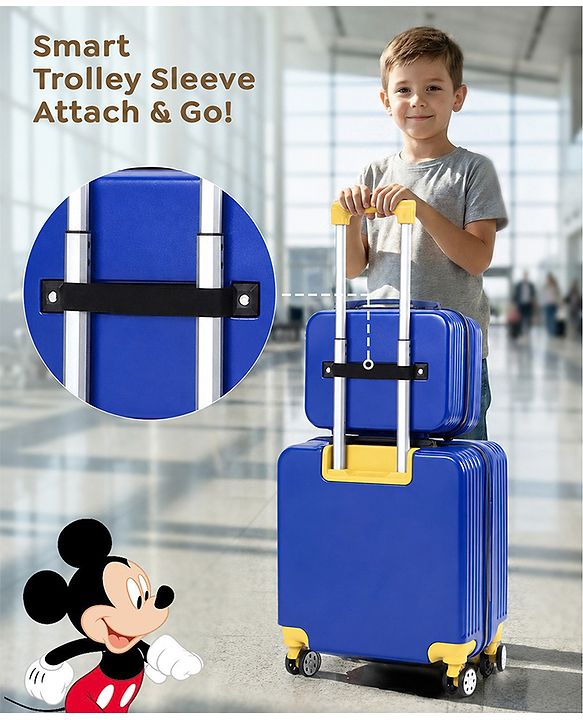 Babyhug Disney Mickey Kids Travel Luggage with Wheels & Carry-On Luggage Pack of 2 - 15 & 13 Inches| Shock Resistant| Telescopic Handle| Water Resistant| Easy Zipper Closure| Durable Wheels| TSA Lock